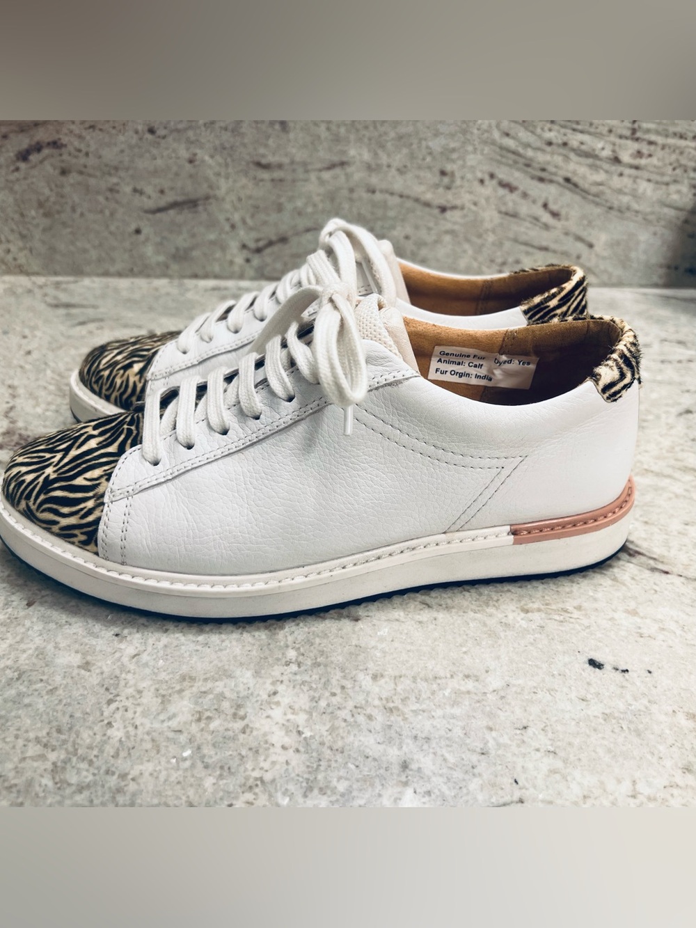 Hush Puppies White Leather Sneakers with Zebra Accent SZ 8.5 - Picture 5 of 8
